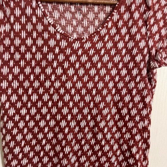 LOFT Womens Rust Red Short Sleeve Geometric Pattern 100% Linen Blouse Medium - Picture 4 of 6